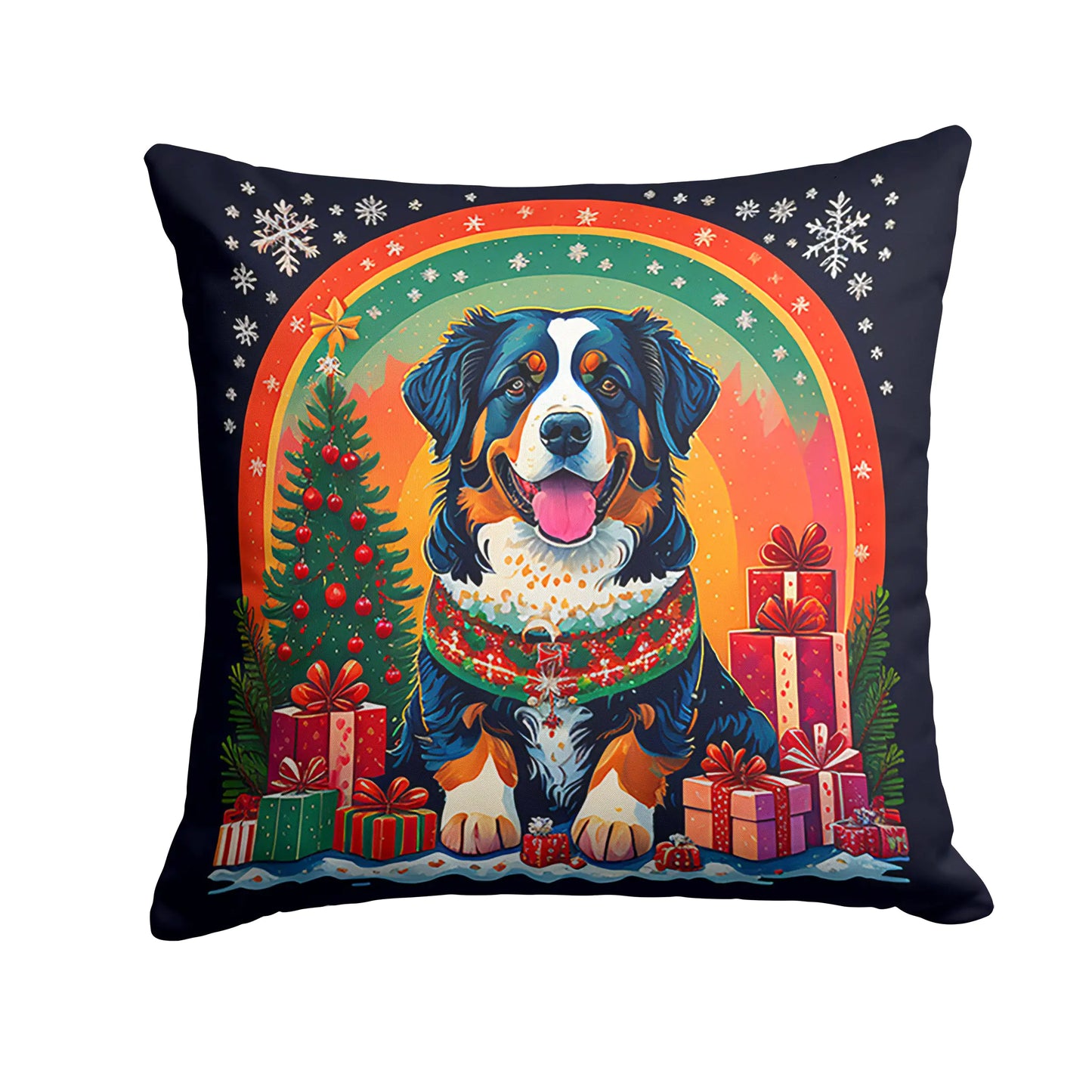 Bernese Mountain Dog Christmas Throw Pillow